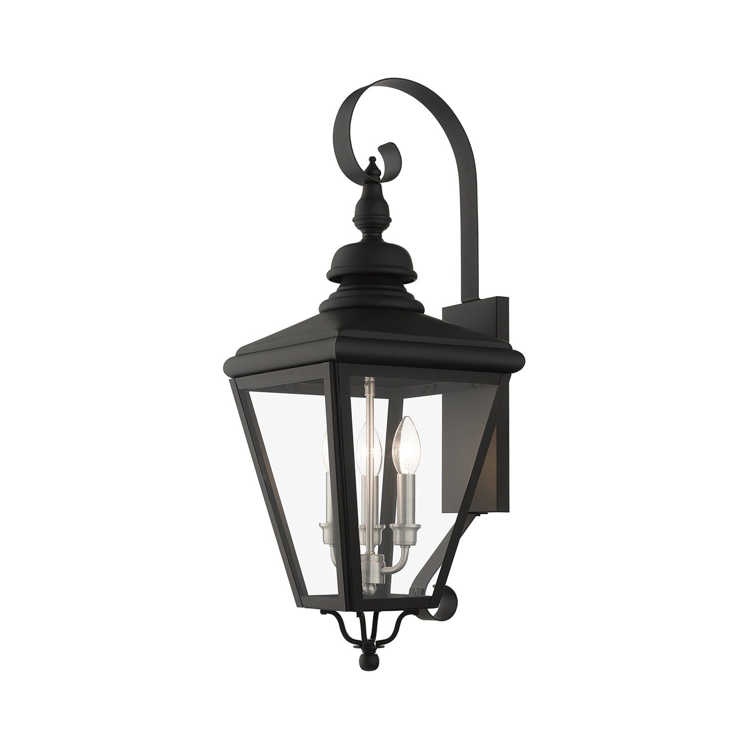 3 Light Black Outdoor Large Wall Lantern With Brushed Nickel Finish Cluster by Livex Lighting