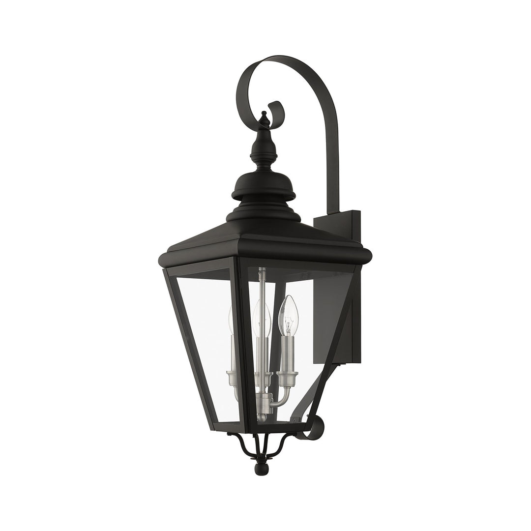 3 Light Black Outdoor Large Wall Lantern With Brushed Nickel Finish Cluster