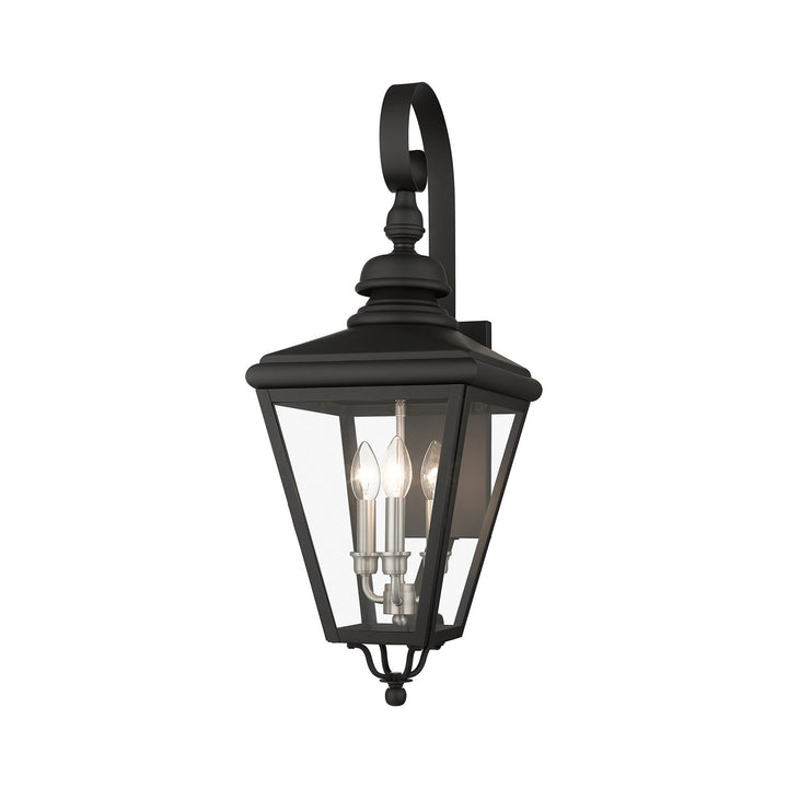 3 Light Black Outdoor Large Wall Lantern With Brushed Nickel Finish Cluster