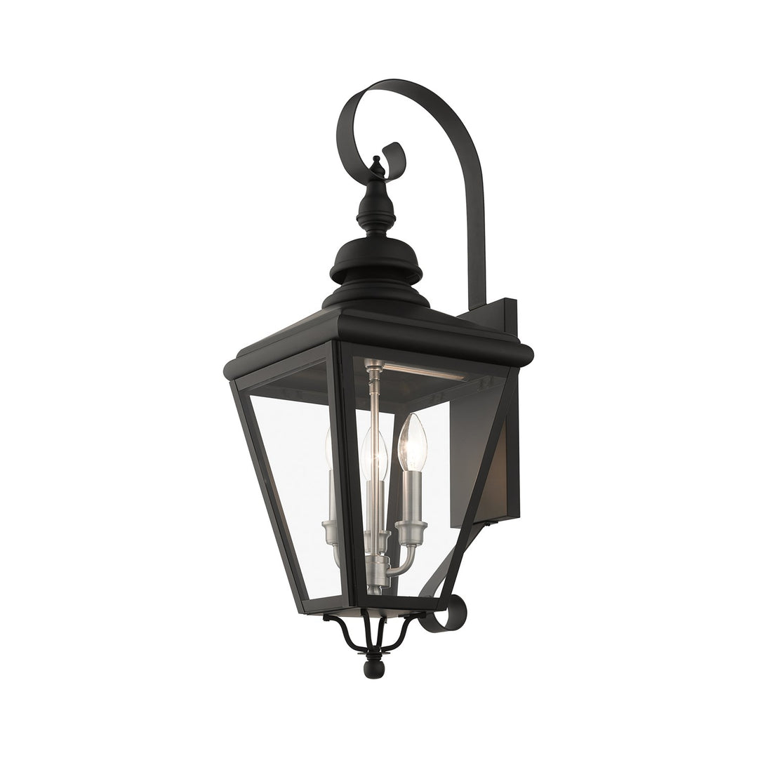 3 Light Black Outdoor Large Wall Lantern With Brushed Nickel Finish Cluster