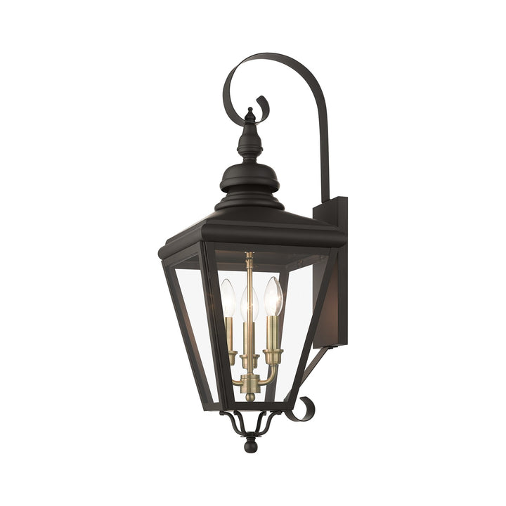 3 Light Bronze Outdoor Large Wall Lantern With Antique Brass Finish Cluster