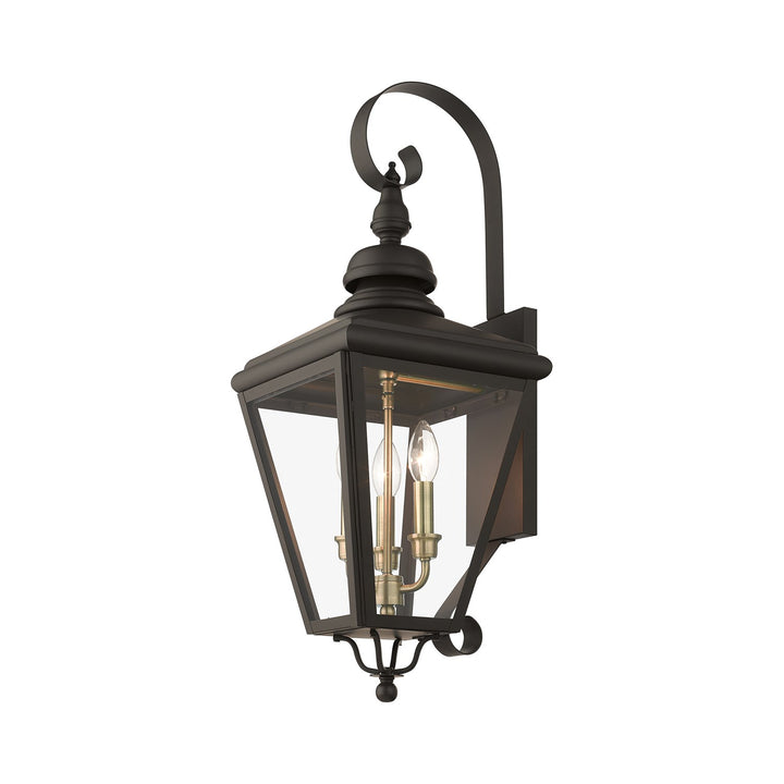 3 Light Bronze Outdoor Large Wall Lantern With Antique Brass Finish Cluster