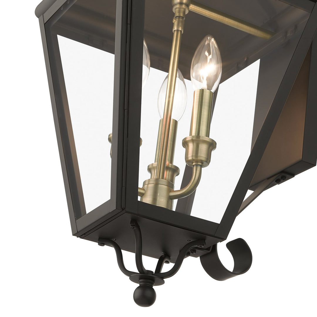 3 Light Bronze Outdoor Large Wall Lantern With Antique Brass Finish Cluster
