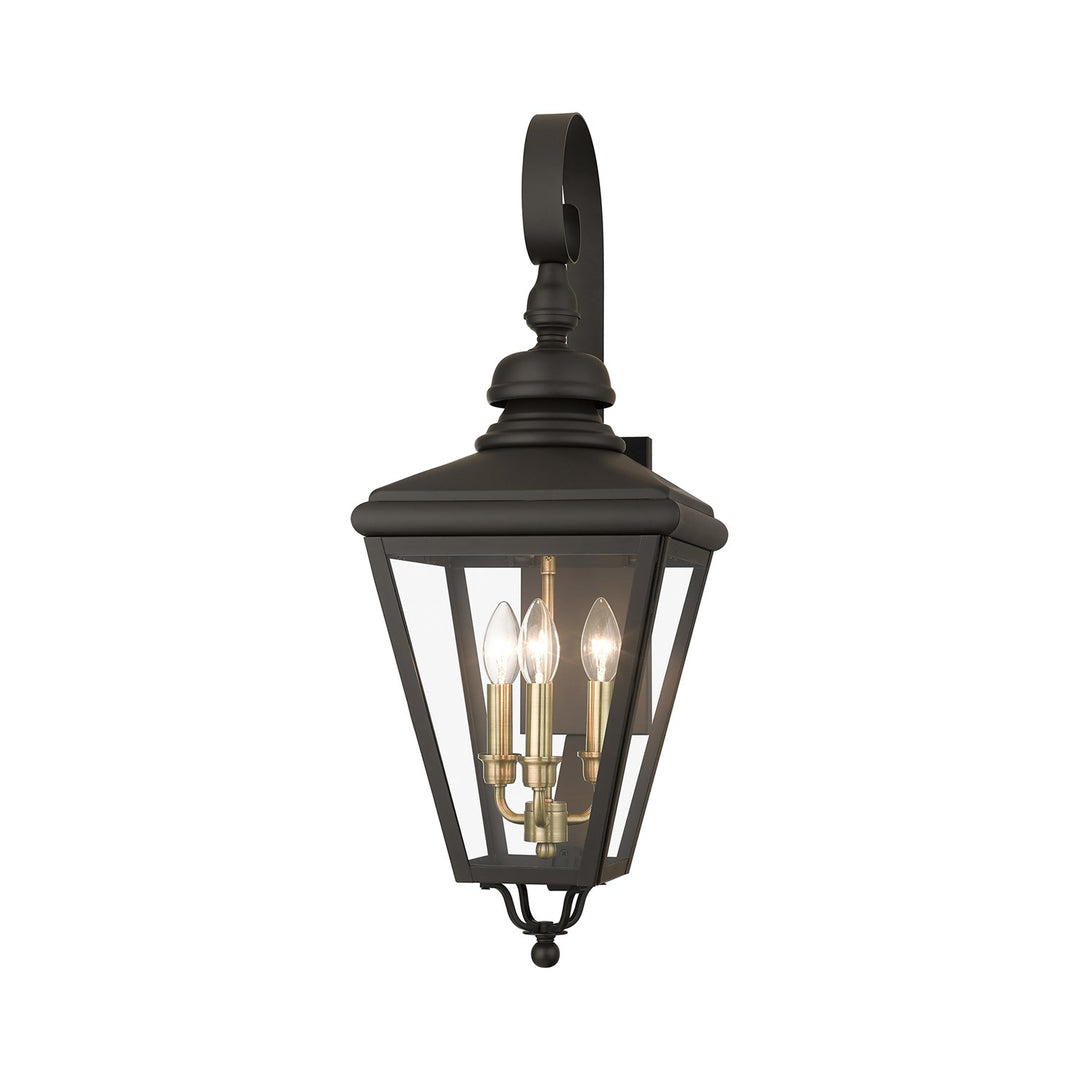 3 Light Bronze Outdoor Large Wall Lantern With Antique Brass Finish Cluster