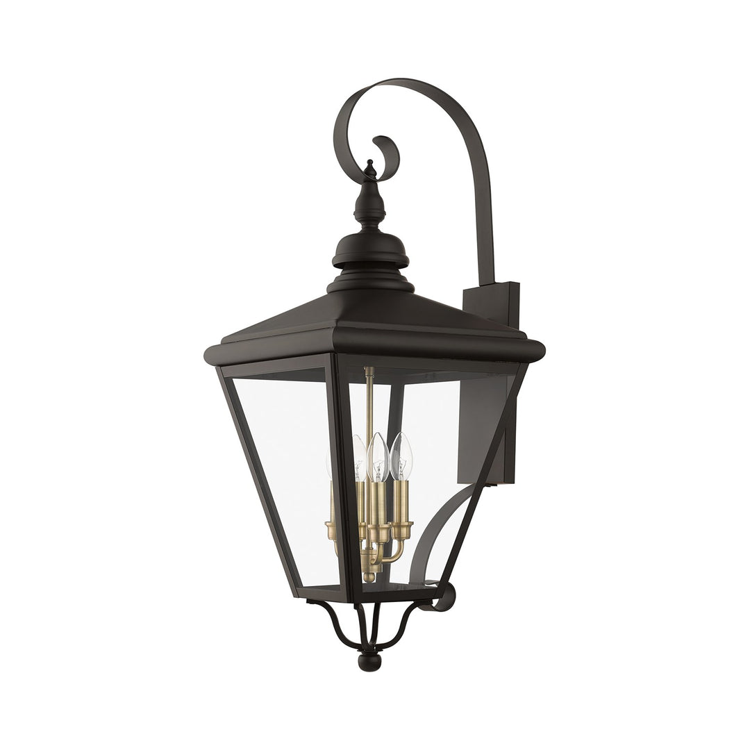 4 Light Bronze Outdoor Extra Large Wall Lantern With Antique Brass Finish