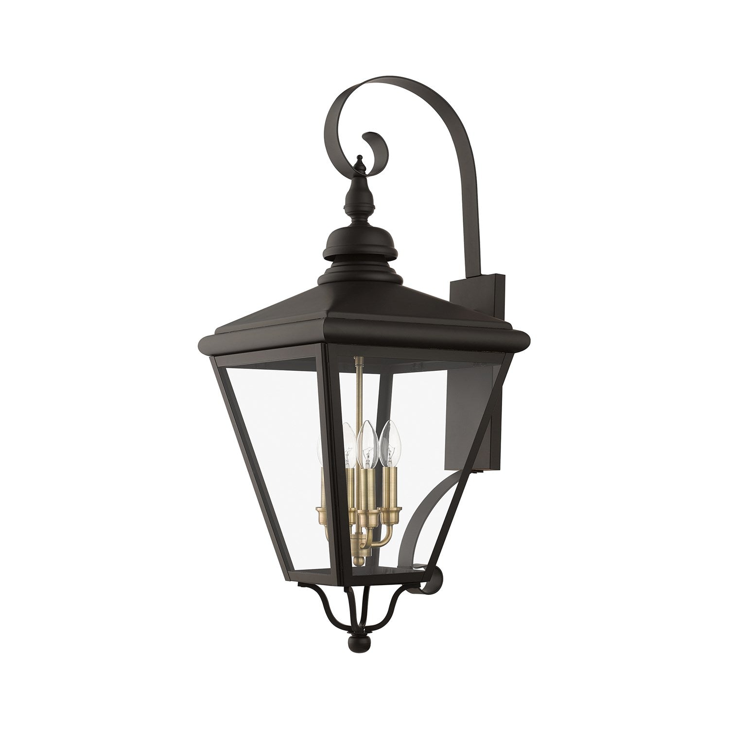 4 Light Bronze Outdoor Extra Large Wall Lantern With Antique Brass Finish