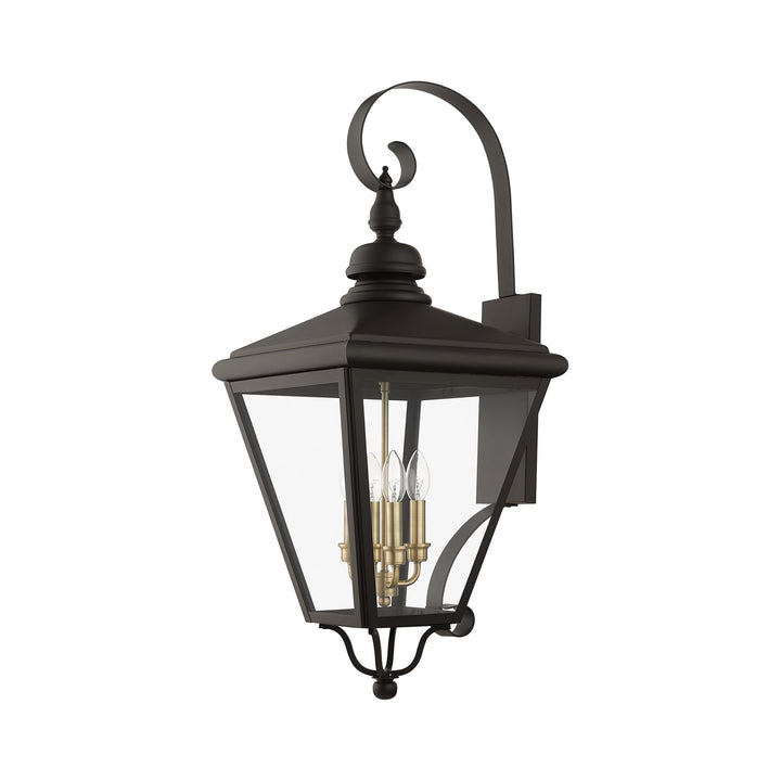 4 Light Bronze Outdoor Extra Large Wall Lantern With Antique Brass Finish