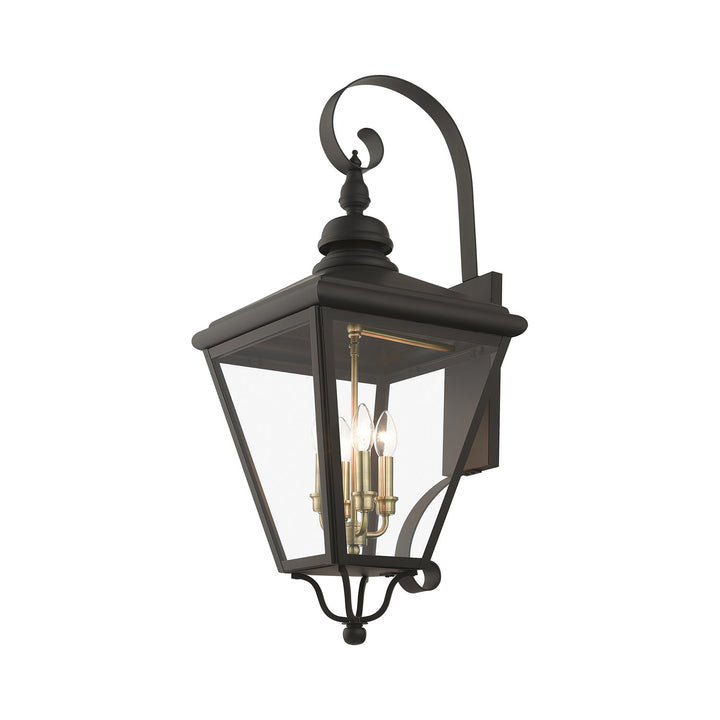 4 Light Bronze Outdoor Extra Large Wall Lantern With Antique Brass Finish