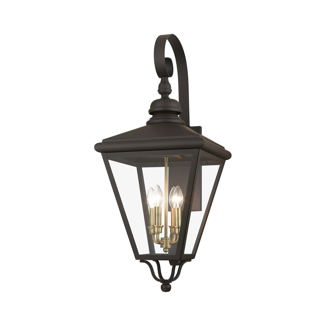 4 Light Bronze Outdoor Extra Large Wall Lantern With Antique Brass Finish