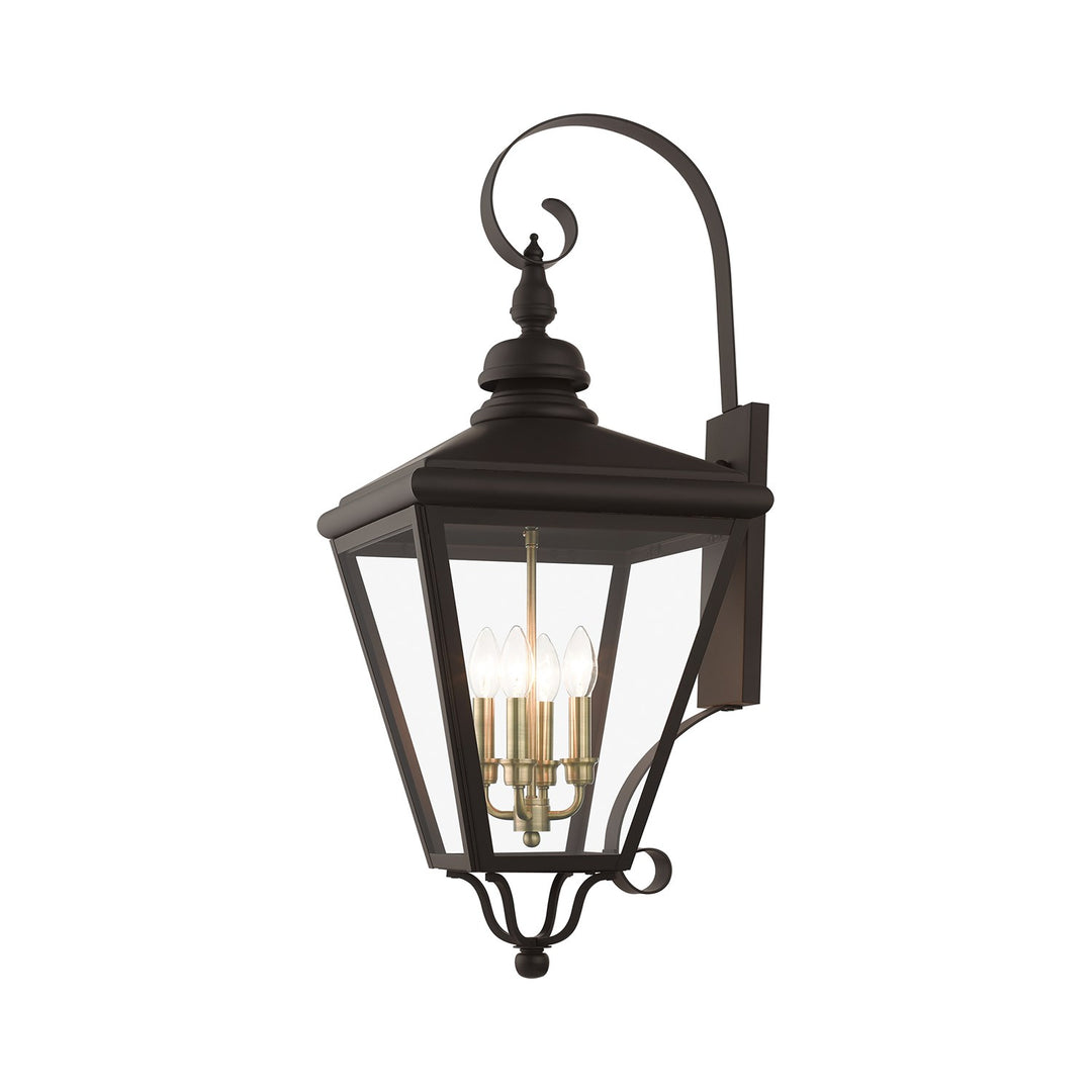 4 Light Bronze Outdoor Extra Large Wall Lantern With Antique Brass Finish
