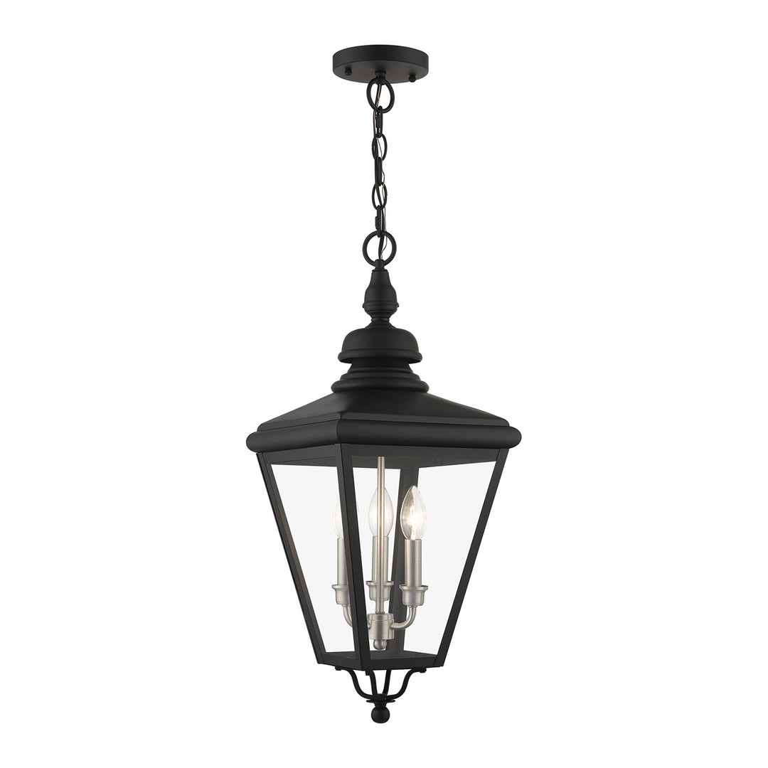3 Light Black Outdoor Large Pendant Lantern With Brushed Nickel Finish Cluster by Livex Lighting