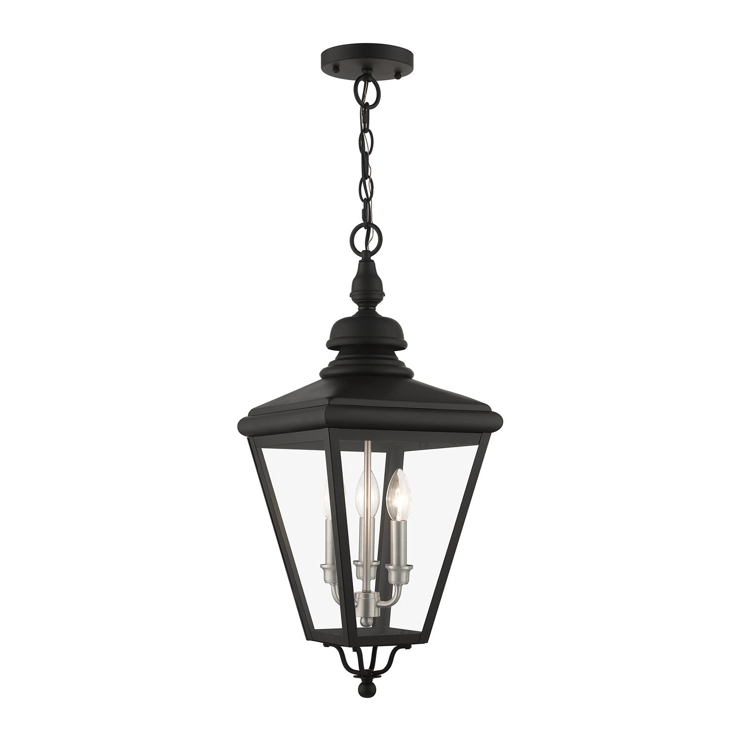 3 Light Black Outdoor Large Pendant Lantern With Brushed Nickel Finish Cluster by Livex Lighting