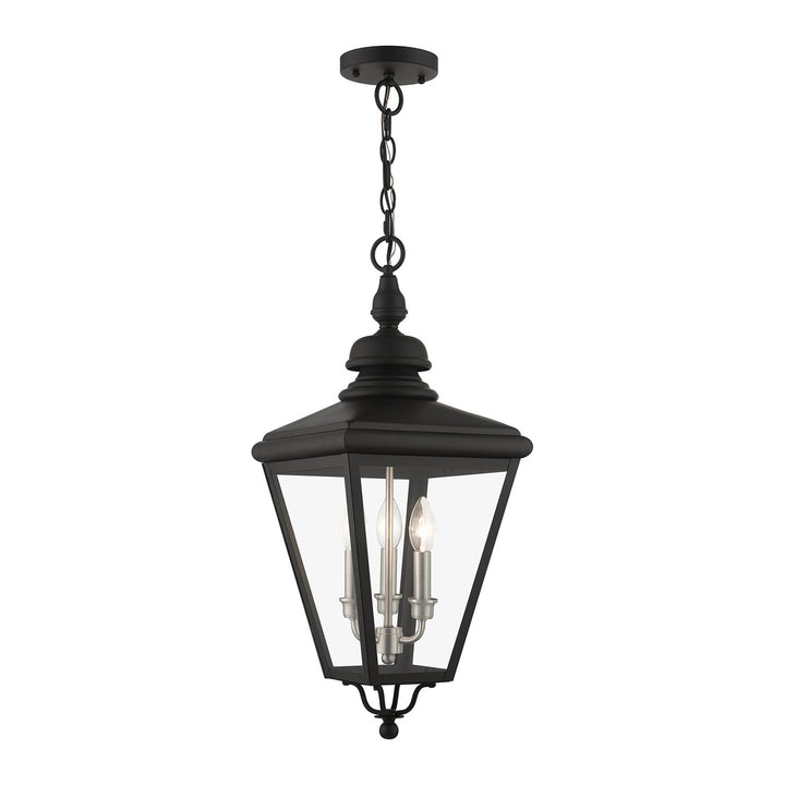3 Light Black Outdoor Large Pendant Lantern With Brushed Nickel Finish Cluster by Livex Lighting