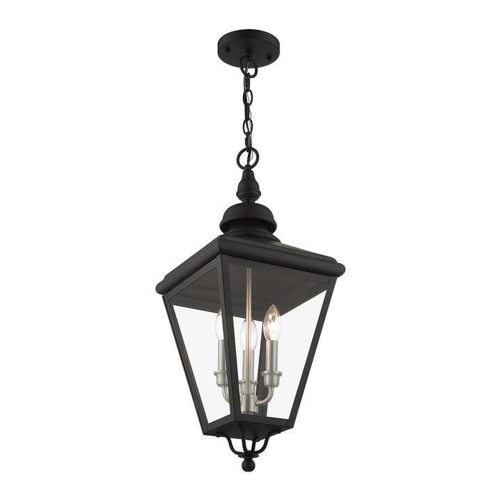 3 Light Black Outdoor Large Pendant Lantern With Brushed Nickel Finish Cluster