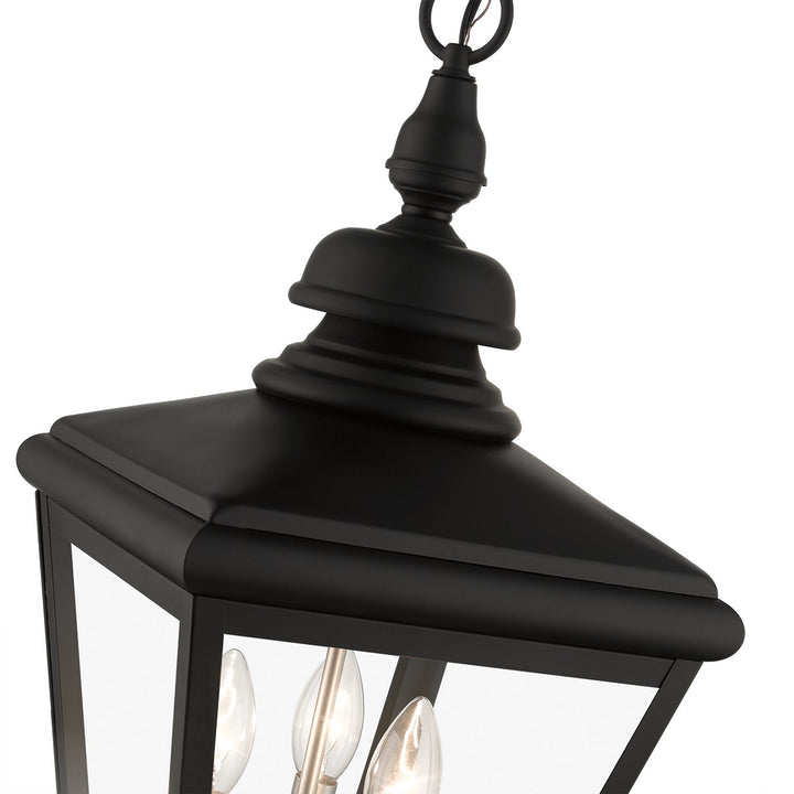 3 Light Black Outdoor Large Pendant Lantern With Brushed Nickel Finish Cluster