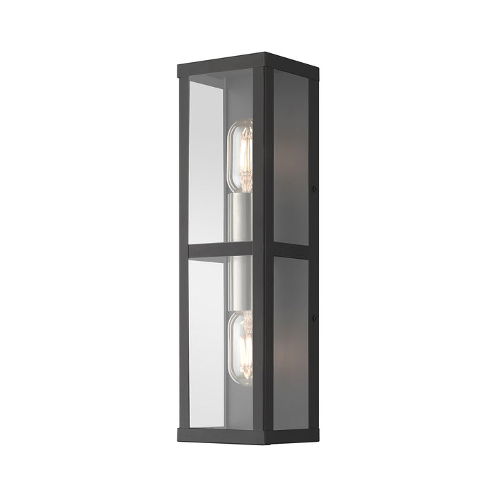 1 Light Black Outdoor Ada Wall Lantern With Brushed Nickel Finish Accents by Livex Lighting