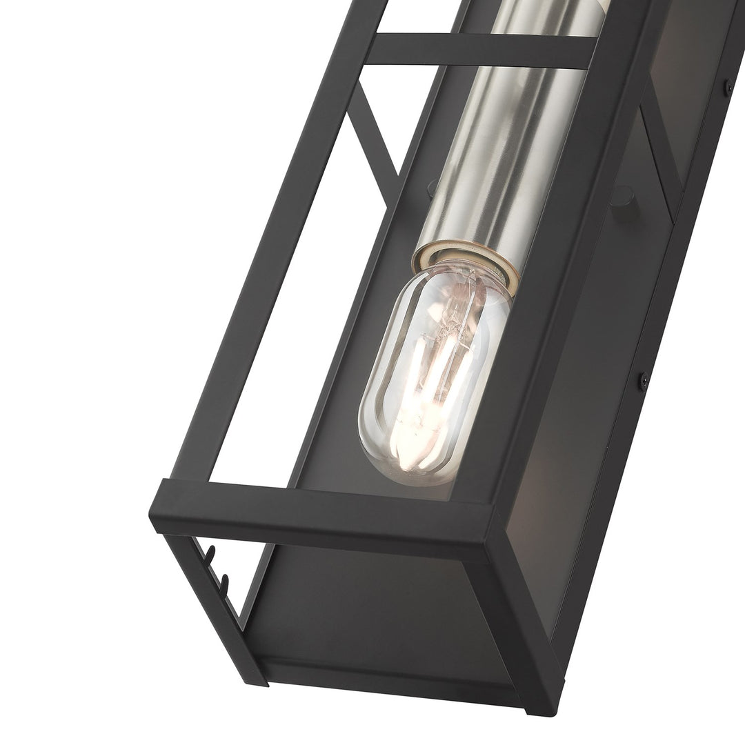 1 Light Black Outdoor Ada Wall Lantern With Brushed Nickel Finish Accents