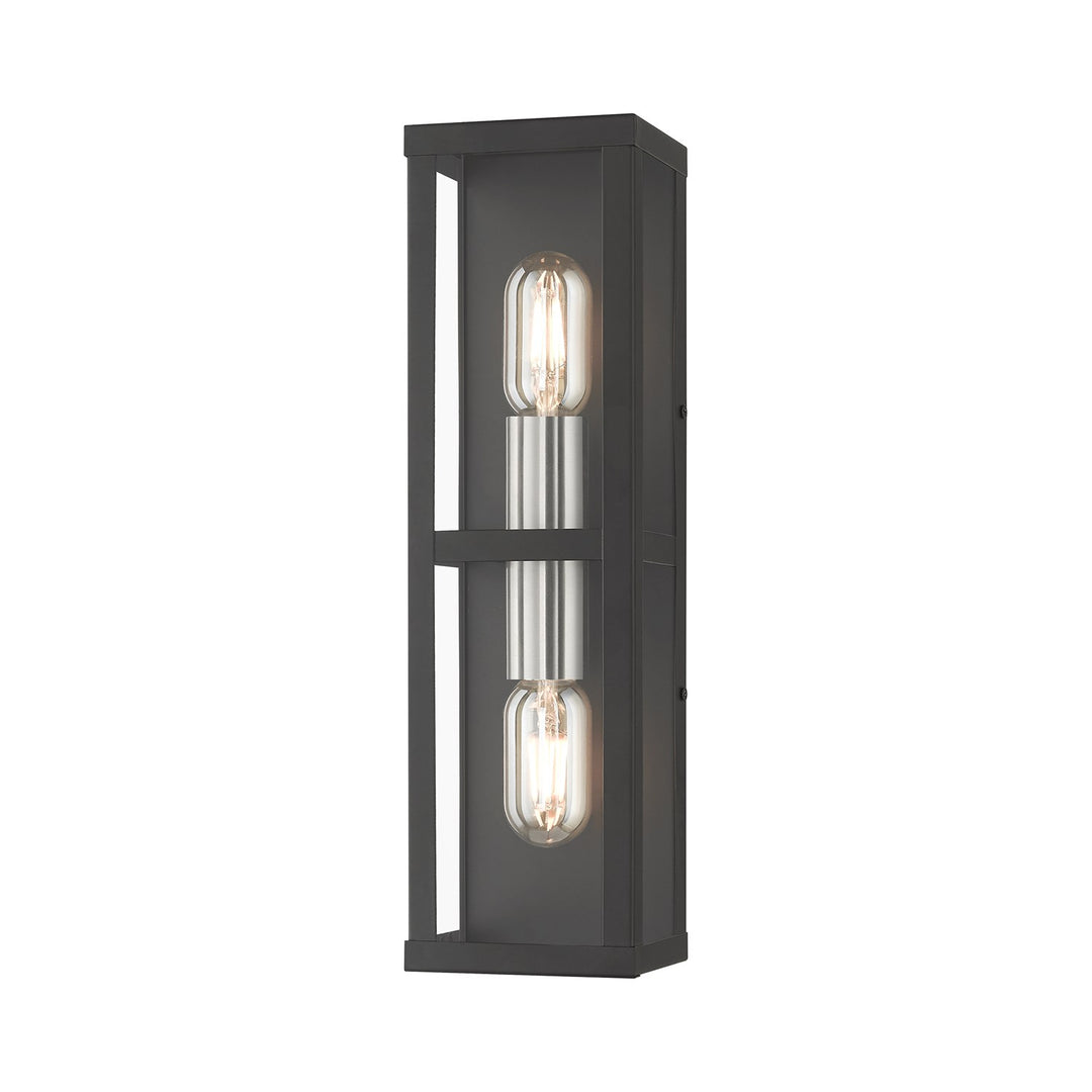 1 Light Black Outdoor Ada Wall Lantern With Brushed Nickel Finish Accents