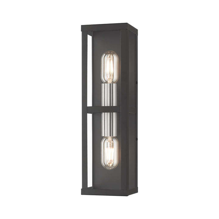 1 Light Black Outdoor Ada Wall Lantern With Brushed Nickel Finish Accents