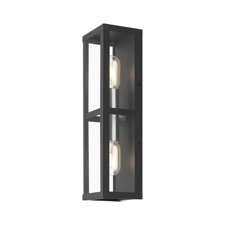 1 Light Black Outdoor Ada Wall Lantern With Brushed Nickel Finish Accents