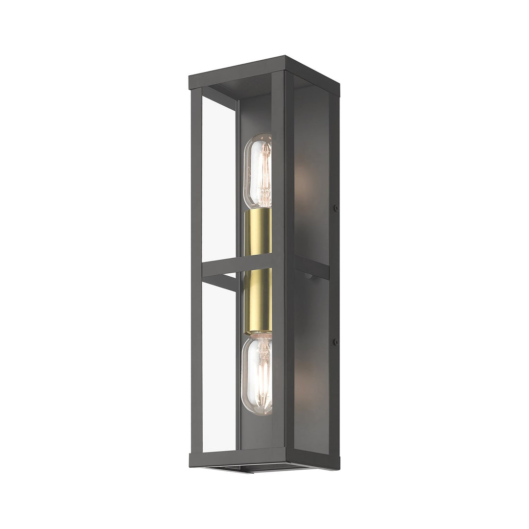 1 Light Bronze Outdoor Ada Wall Lantern With Antique Gold Finish Accents