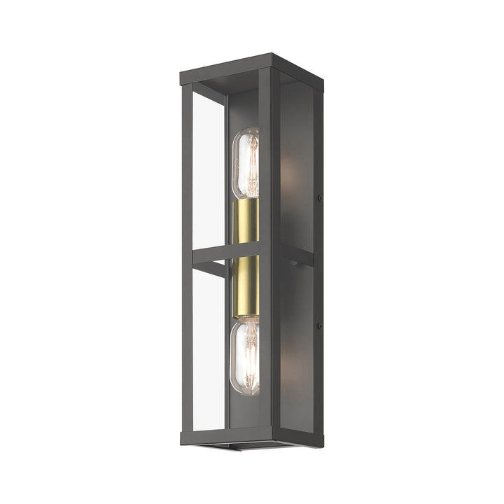 1 Light Bronze Outdoor Ada Wall Lantern With Antique Gold Finish Accents
