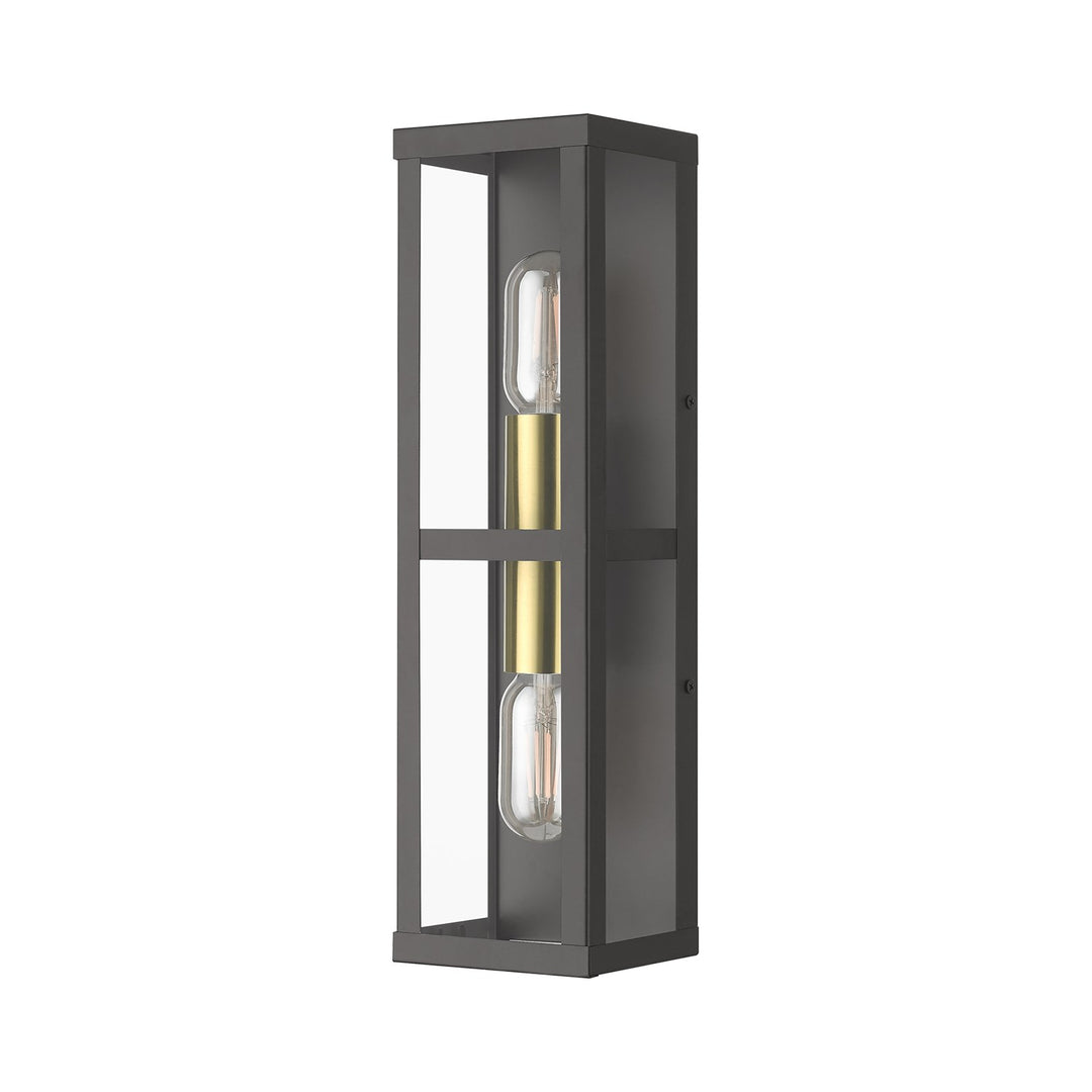 1 Light Bronze Outdoor Ada Wall Lantern With Antique Gold Finish Accents