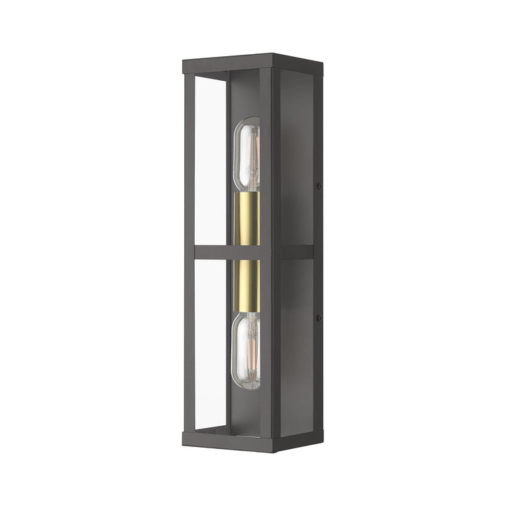 1 Light Bronze Outdoor Ada Wall Lantern With Antique Gold Finish Accents