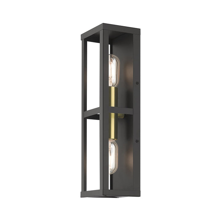 1 Light Bronze Outdoor Ada Wall Lantern With Antique Gold Finish Accents