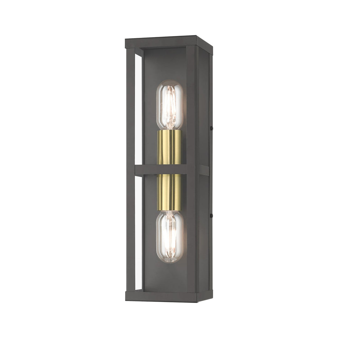 1 Light Bronze Outdoor Ada Wall Lantern With Antique Gold Finish Accents