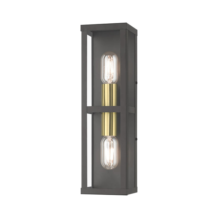 1 Light Bronze Outdoor Ada Wall Lantern With Antique Gold Finish Accents