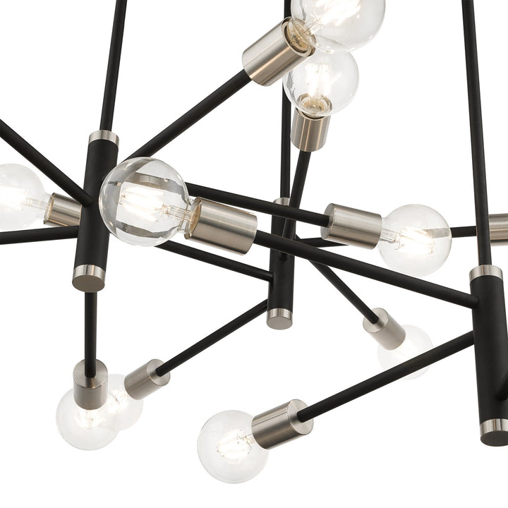 15 Light Black Extra Large Chandelier With Brushed Nickel Accents