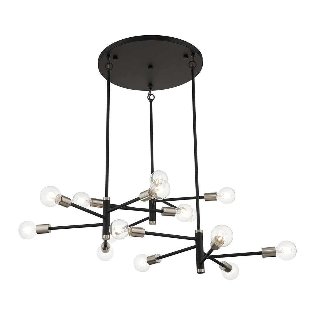 15 Light Black Extra Large Chandelier With Brushed Nickel Accents