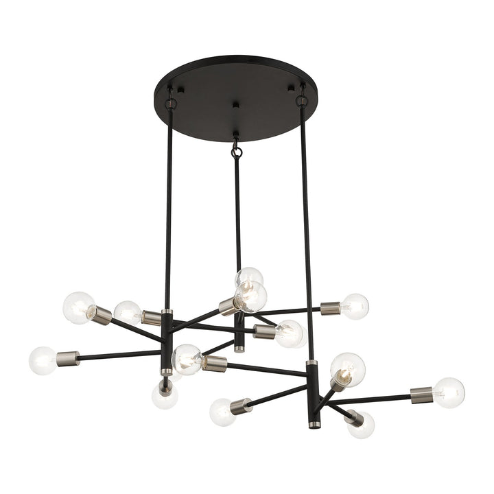 15 Light Black Extra Large Chandelier With Brushed Nickel Accents