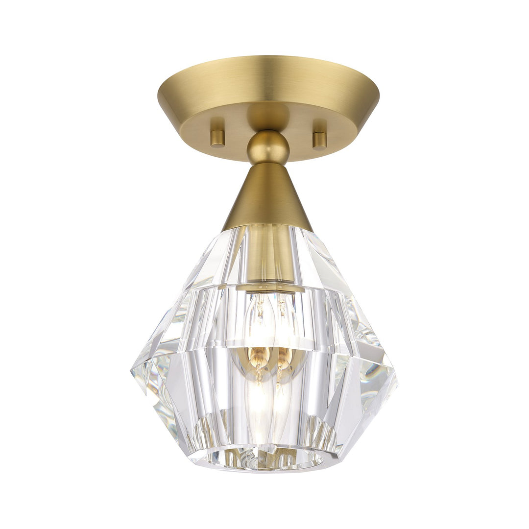 1 Light Natural Brass Crystal Semi-Flush by Livex Lighting