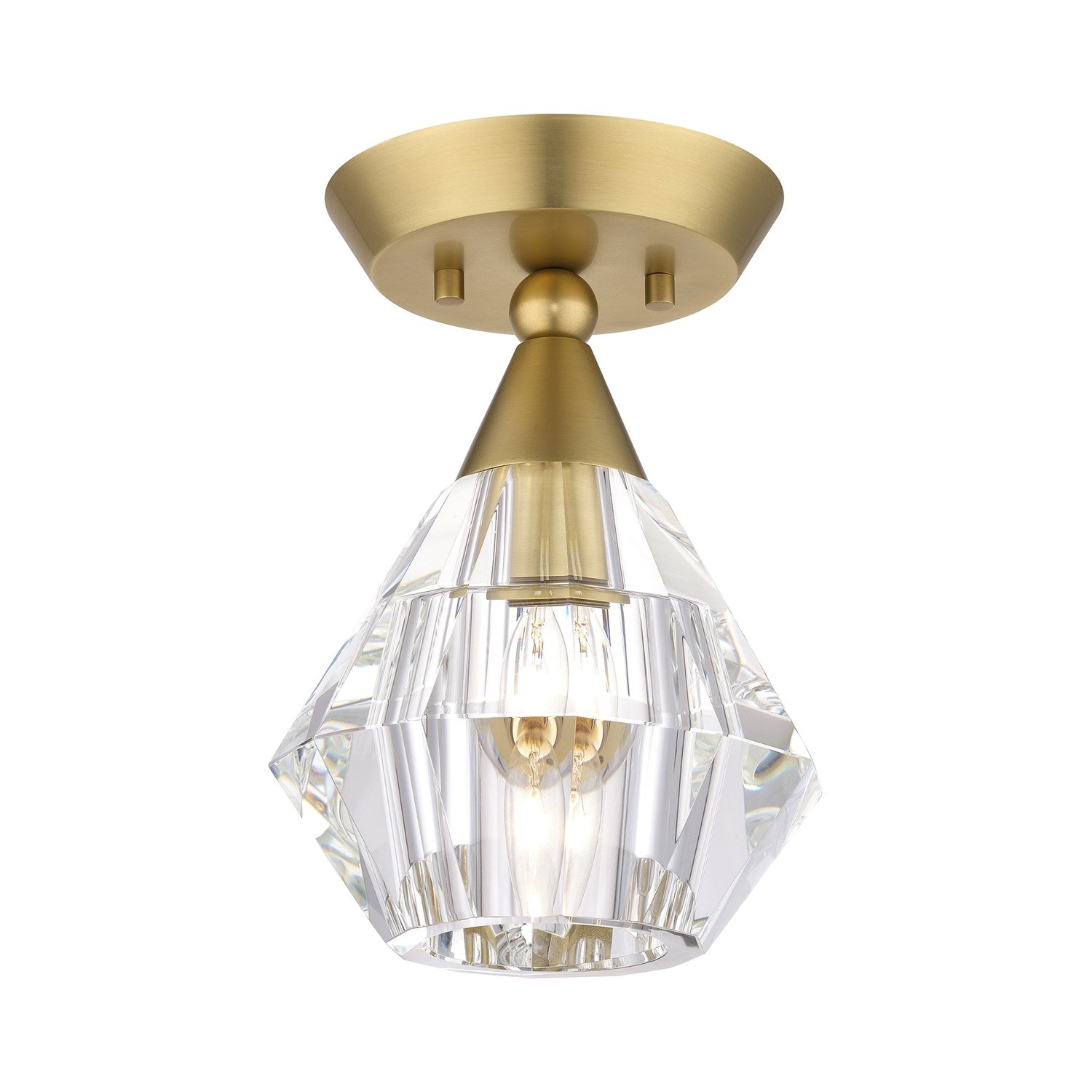 1 Light Natural Brass Crystal Semi-Flush by Livex Lighting