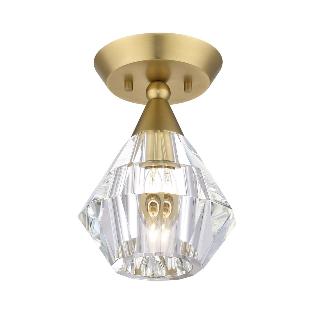 1 Light Natural Brass Crystal Semi-Flush