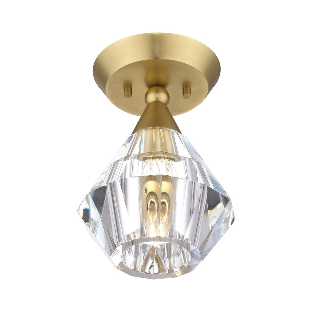 1 Light Natural Brass Crystal Semi-Flush