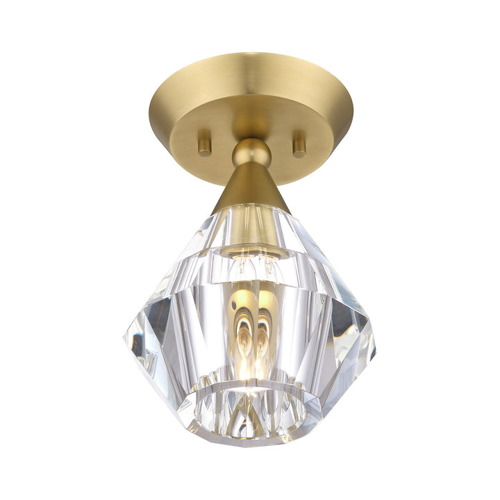 1 Light Natural Brass Crystal Semi-Flush