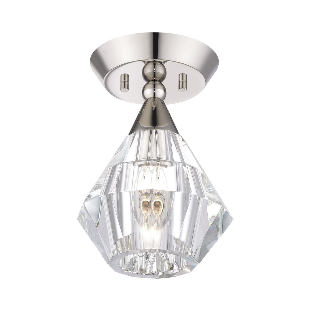 1 Light Polished Nickel Crystal Semi-Flush