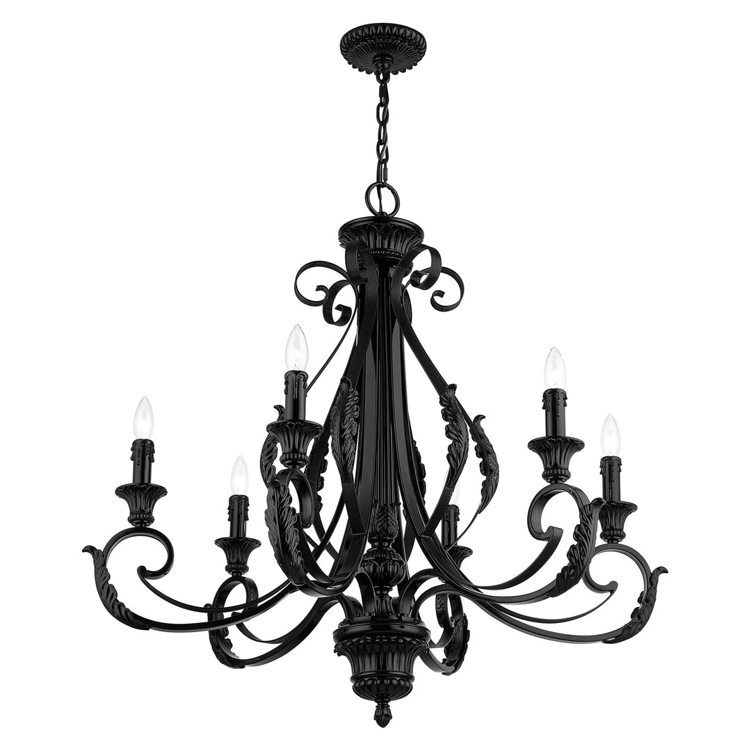 6 Light Shiny Black Large Chandelier
