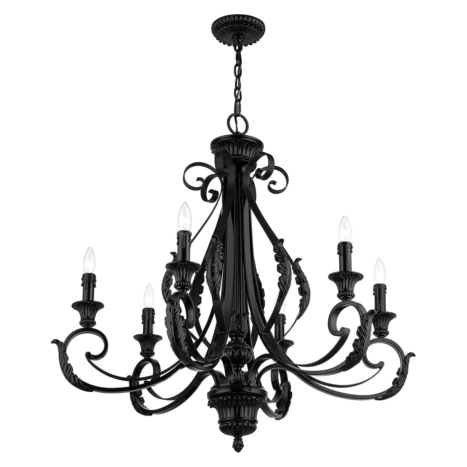 6 Light Shiny Black Large Chandelier