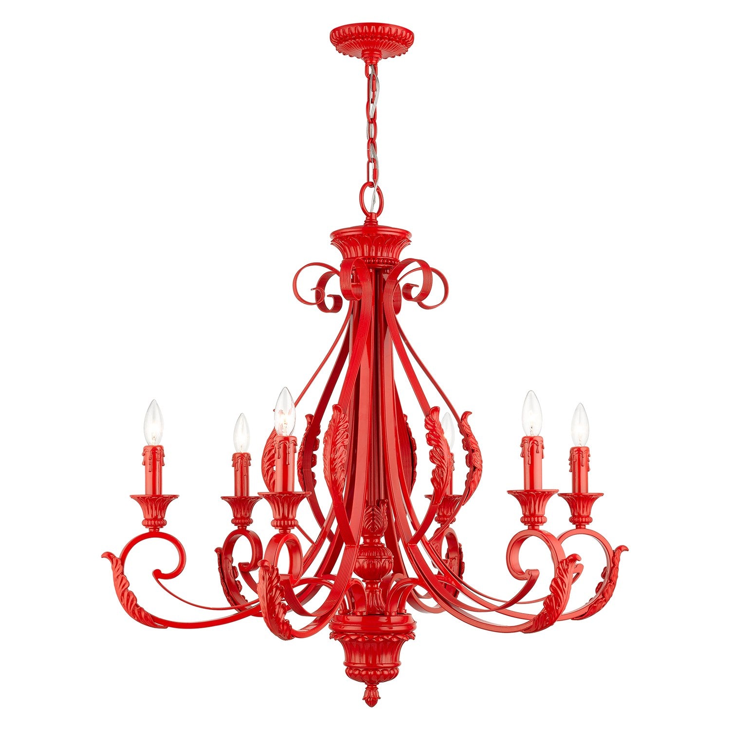 6 Light Shiny Red Large Chandelier by Livex Lighting