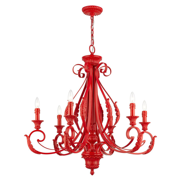 6 Light Shiny Red Large Chandelier