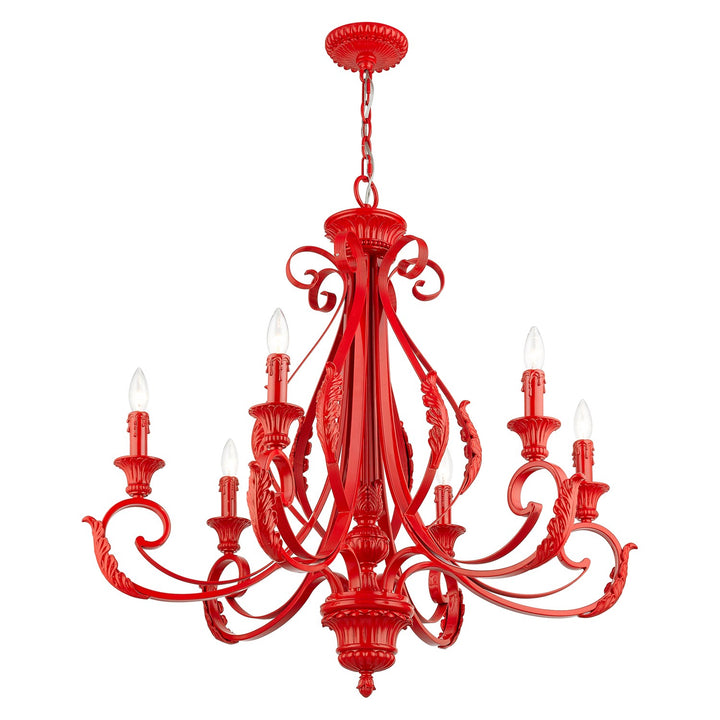 6 Light Shiny Red Large Chandelier