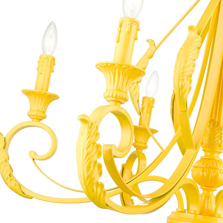 6 Light Shiny Yellow Large Chandelier