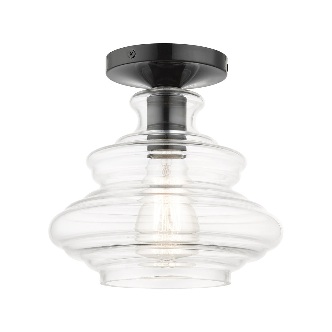 1 Light Shiny Black Semi-Flush With Chrome Finish Accents by Livex Lighting