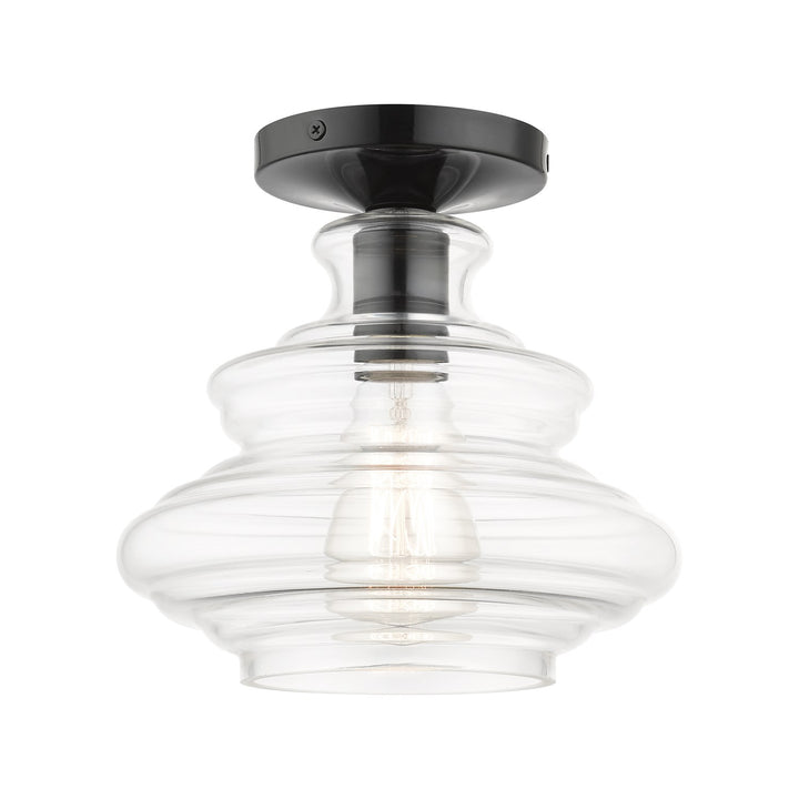 1 Light Shiny Black Semi-Flush With Chrome Finish Accents by Livex Lighting