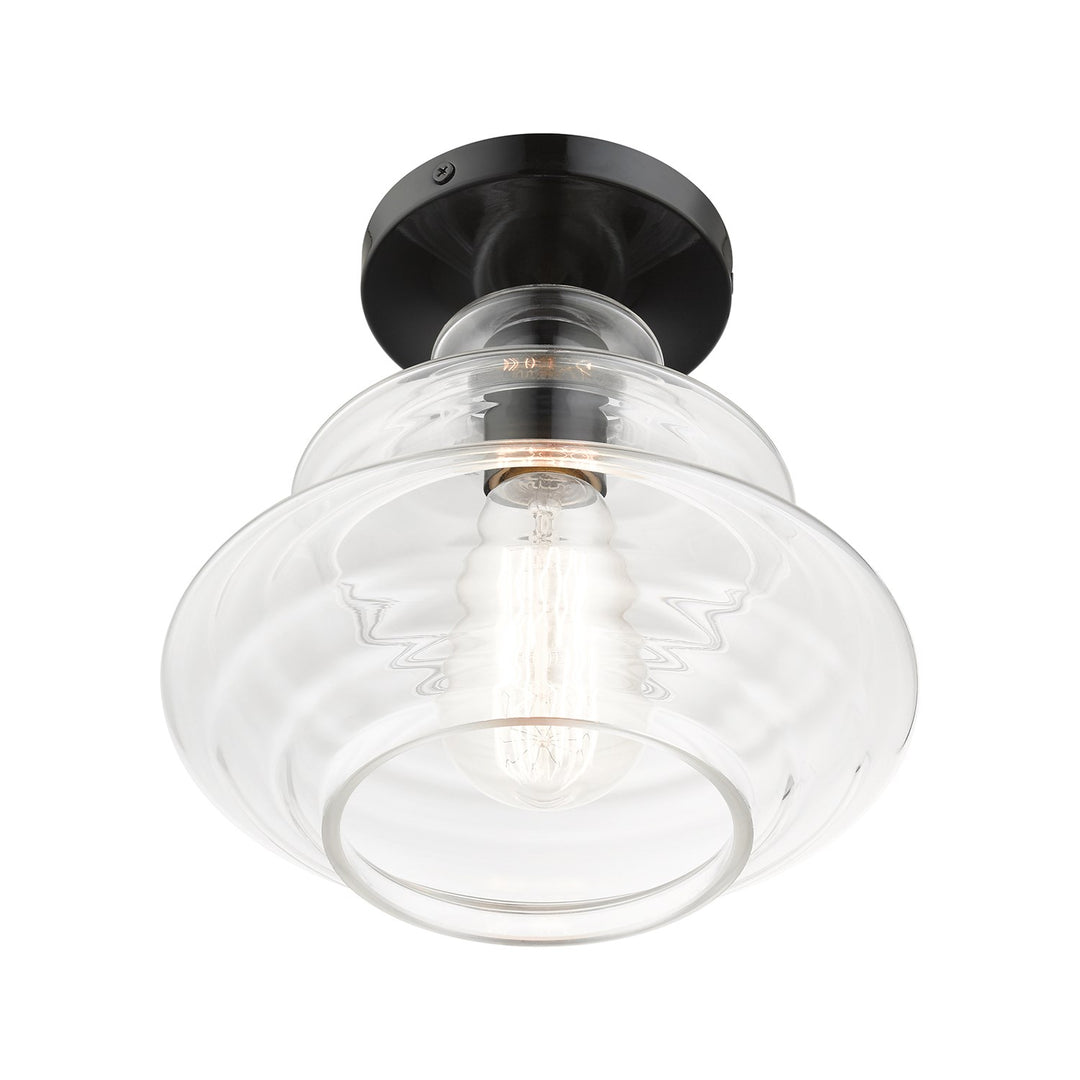 1 Light Shiny Black Semi-Flush With Chrome Finish Accents