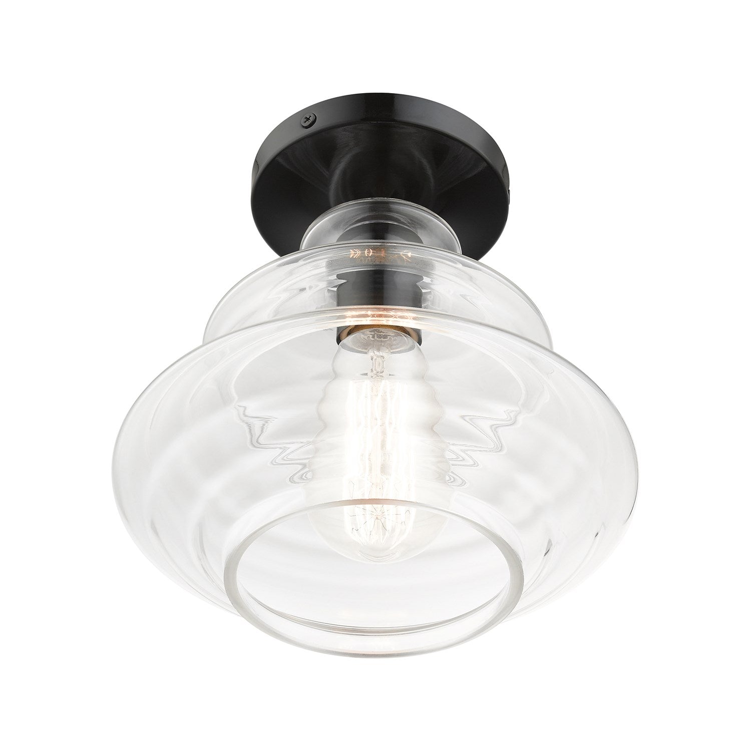 1 Light Shiny Black Semi-Flush With Chrome Finish Accents